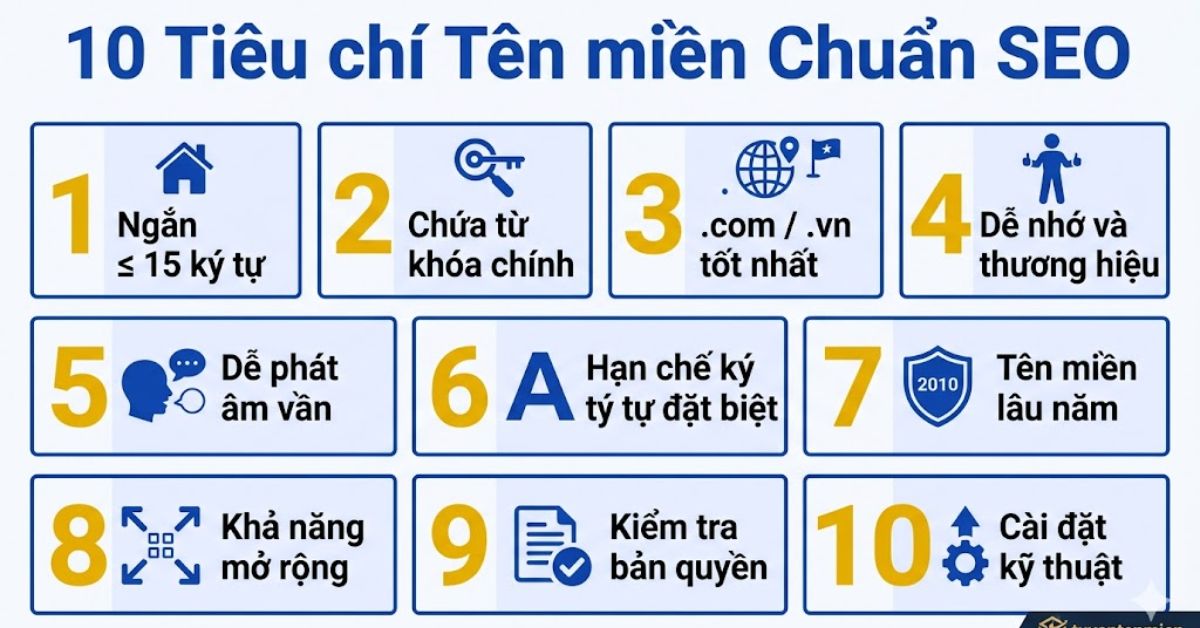 Danh sách 10 tiêu chí quan trọng khi chọn tên miền chuẩn SEO cho website