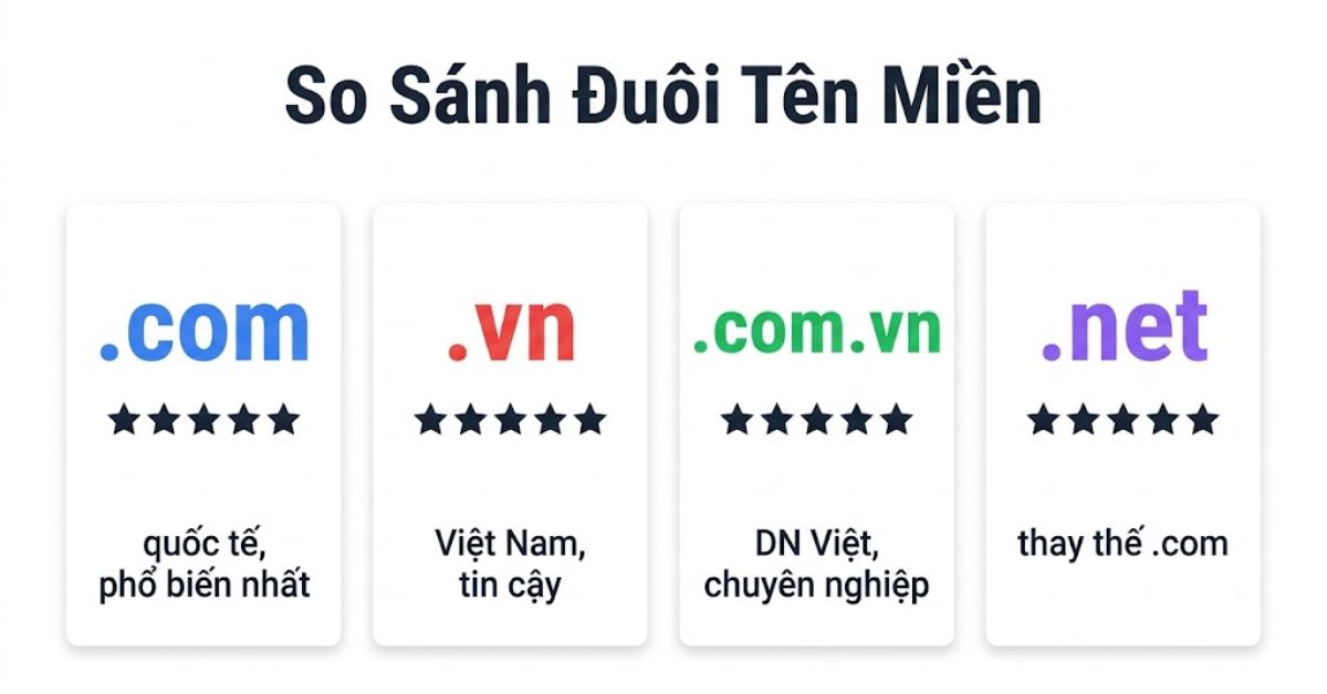 Bảng so sánh đuôi tên miền phổ biến .com .vn .com.vn và .net về ưu nhược điểm